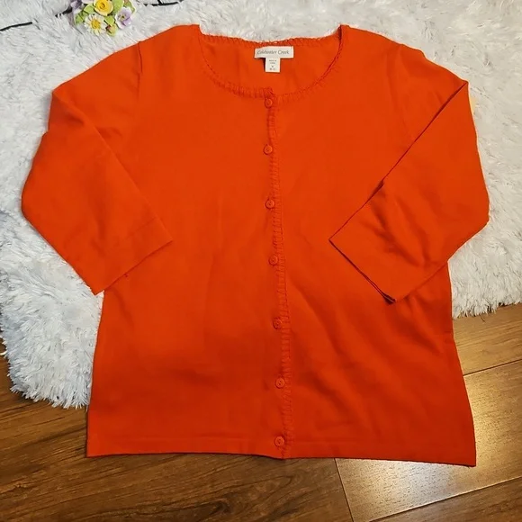 Coldwater Creek Orange Button Up Cardigan Sweater 3/4 Sleeve Size Medium M 10-12 - Picture 7 of 11